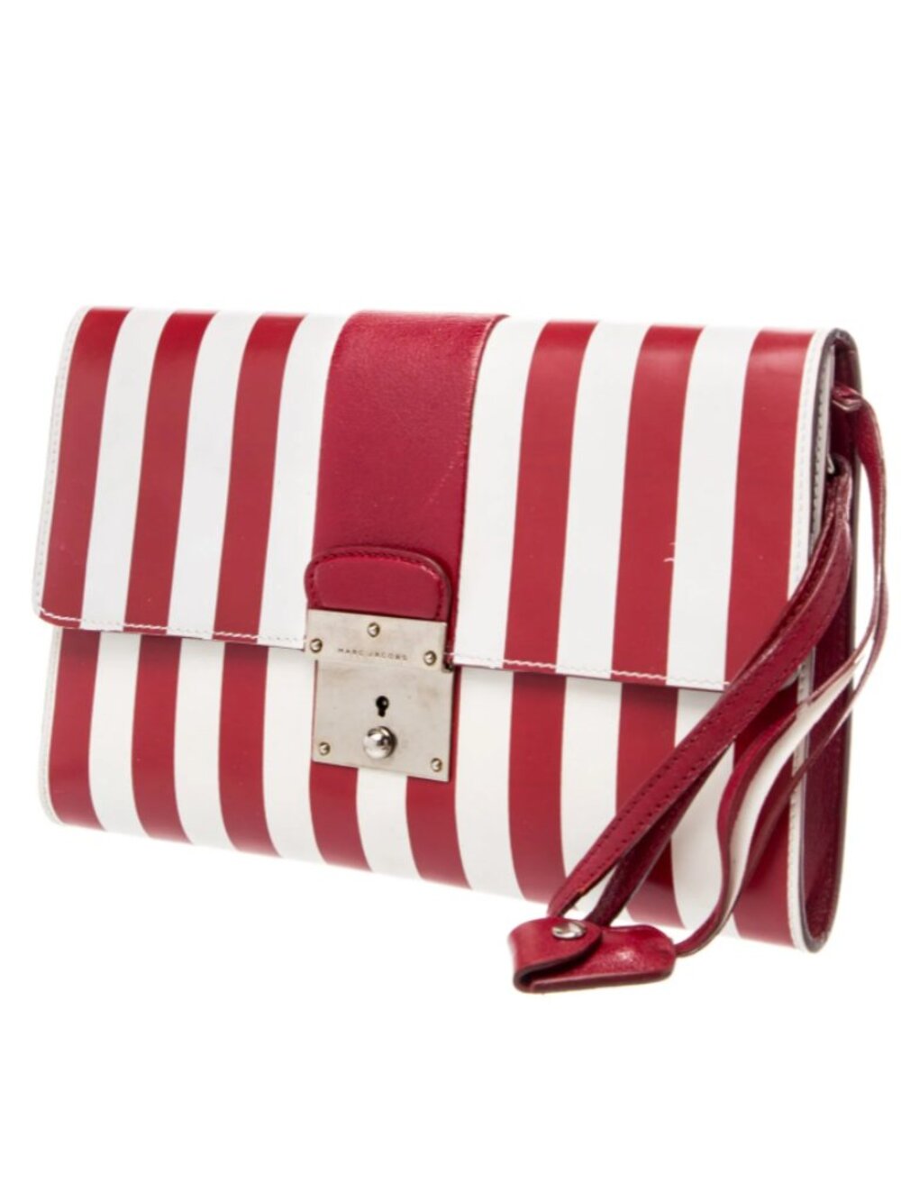 Marc Jacobs Isobel Runway Red White Striped Leather Push Lock Clutch Bag Vintage - Picture 14 of 16
